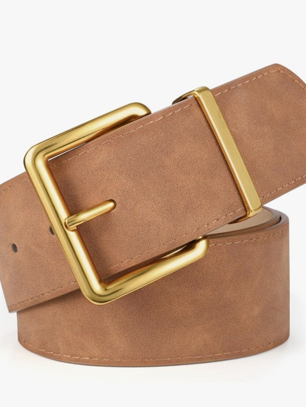 Women's Classic Wide Tan Suede Belt with Gold Buckle